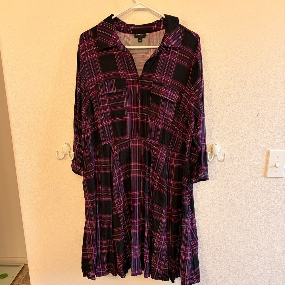 Torrid Purple and Black Plaid Dress with Pockets